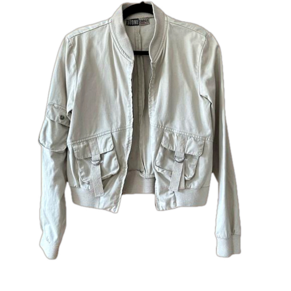 Vintage 90's Y2K Stone Cargo Bomber Jacket Utility Jacket Gorpcore - Size 9
